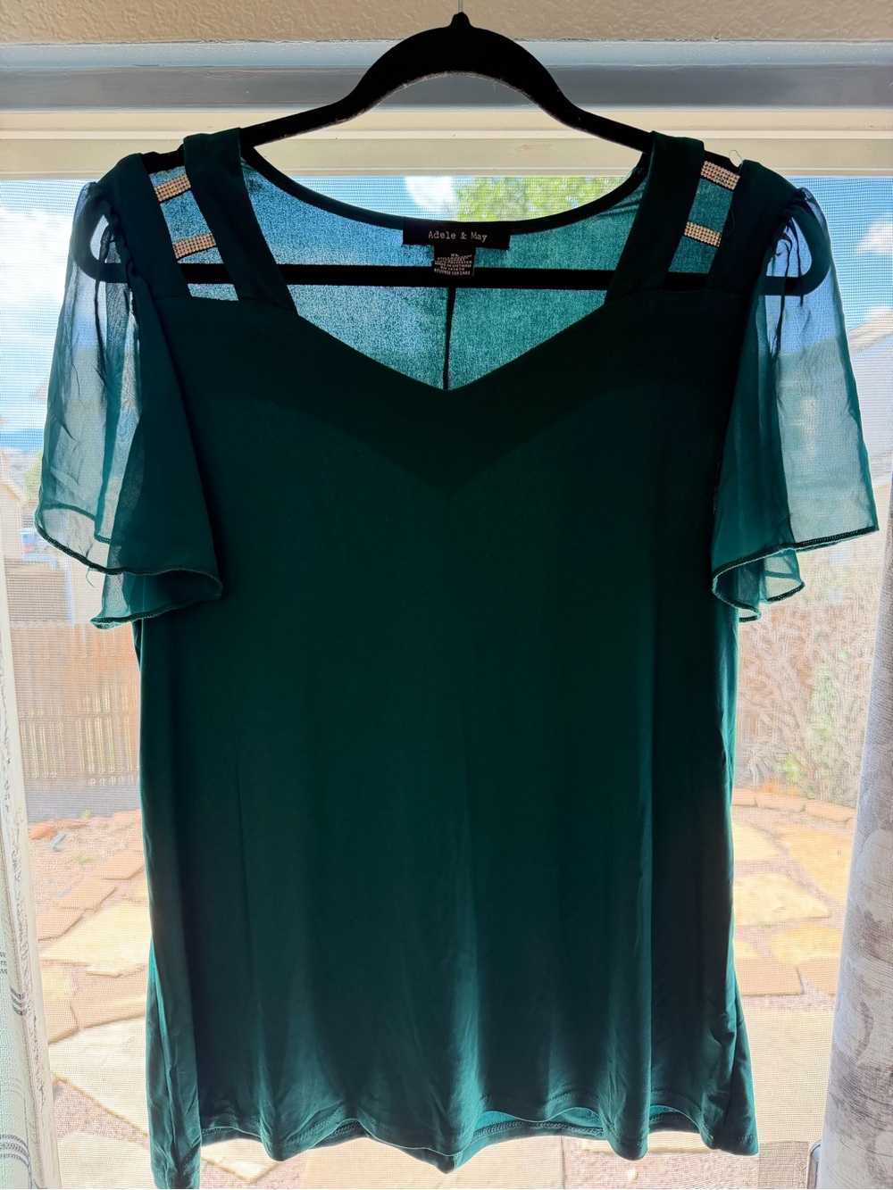 Adele & May Emerald Sheer Flutter Sleeve Top